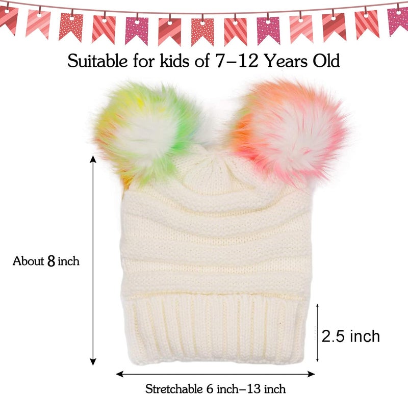 ACTLATI Kids Winter Knitted Beanie Hat Colorful Pompom Ears Ski Hat for Boy Girl(Ages 7-12) - Image 3